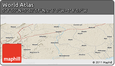 Shaded Relief Panoramic Map of the Area around 5°&nbsp;25'&nbsp;24"&nbsp;N,&nbsp;1°&nbsp;37'&nbsp;30"&nbsp;W
