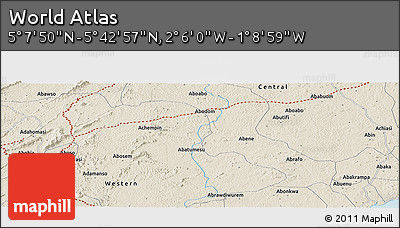 Shaded Relief Panoramic Map of the Area around 5°&nbsp;25'&nbsp;24"&nbsp;N,&nbsp;1°&nbsp;37'&nbsp;30"&nbsp;W
