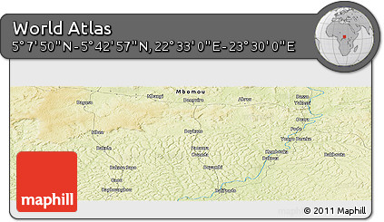 Physical Panoramic Map of the Area around 5° 25' 24" N, 23° 1' 29" E