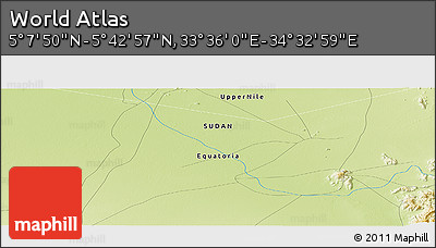 Physical Panoramic Map of the Area around 5° 25' 24" N, 34° 4' 30" E