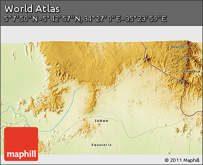 Physical 3D Map of the Area around 5° 25' 24" N, 34° 55' 29" E
