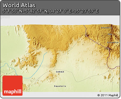 Physical 3D Map of the Area around 5° 25' 24" N, 34° 55' 29" E