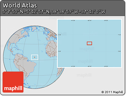 Gray Location Map of the Area around 5° 25' 24" N, 38° 10' 29" W