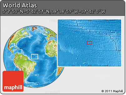 Physical Location Map of the Area around 5° 25' 24" N, 38° 10' 29" W