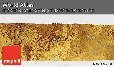 Physical Panoramic Map of the Area around 5° 25' 24" N, 39° 10' 29" E