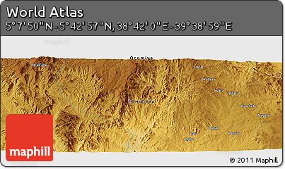 Physical Panoramic Map of the Area around 5° 25' 24" N, 39° 10' 29" E