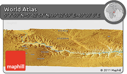 Physical Panoramic Map of the Area around 5° 25' 24" N, 40° 1' 29" E