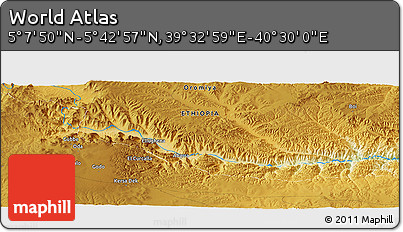 Physical Panoramic Map of the Area around 5° 25' 24" N, 40° 1' 29" E