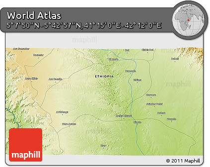 Physical 3D Map of the Area around 5° 25' 24" N, 41° 43' 30" E