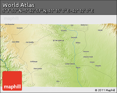 Physical 3D Map of the Area around 5° 25' 24" N, 41° 43' 30" E