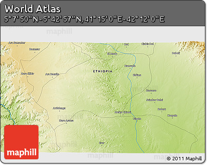 Physical 3D Map of the Area around 5° 25' 24" N, 41° 43' 30" E