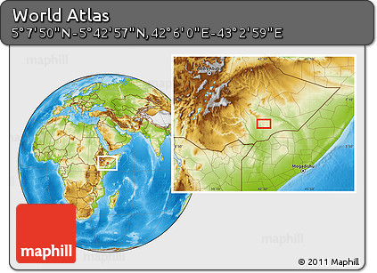 Physical Location Map of the Area around 5° 25' 24" N, 42° 34' 30" E