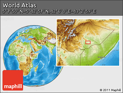 Physical Location Map of the Area around 5° 25' 24" N, 42° 34' 30" E