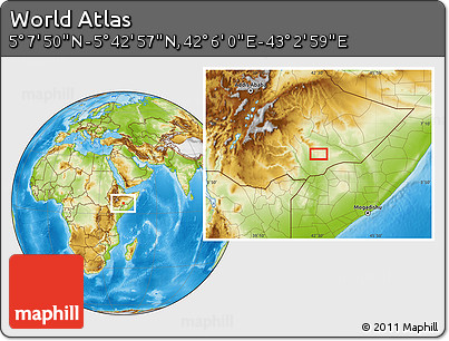 Physical Location Map of the Area around 5° 25' 24" N, 42° 34' 30" E