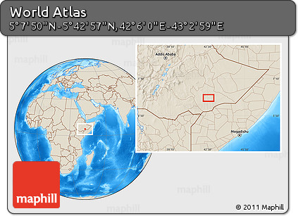 Shaded Relief Location Map of the Area around 5° 25' 24" N, 42° 34' 30" E