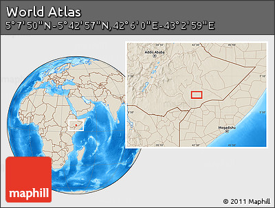 Shaded Relief Location Map of the Area around 5° 25' 24" N, 42° 34' 30" E
