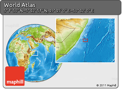 Physical Location Map of the Area around 5° 25' 24" N, 50° 13' 30" E