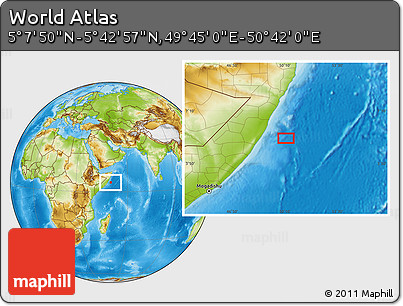 Physical Location Map of the Area around 5° 25' 24" N, 50° 13' 30" E