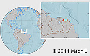 Gray Location Map of the area around 5° 25' 24" N, 53° 28' 30" W, hill shading