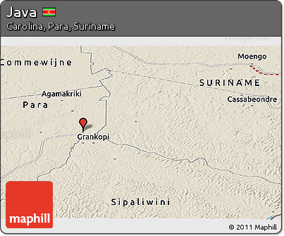 Shaded Relief Panoramic Map of Java