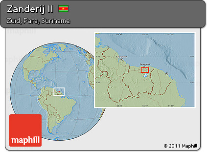 Savanna Style Location Map of Zanderij II, hill shading