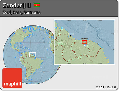 Savanna Style Location Map of Zanderij II, hill shading
