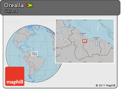 Gray Location Map of Orealla, hill shading