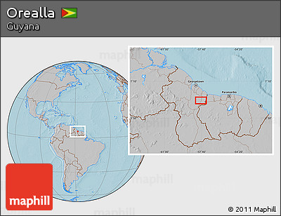 Gray Location Map of Orealla, hill shading