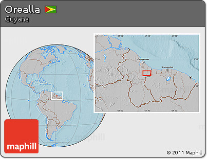 Gray Location Map of Orealla, hill shading