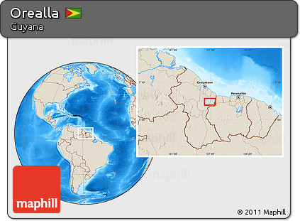 Shaded Relief Location Map of Orealla