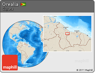 Shaded Relief Location Map of Orealla