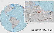 Gray Location Map of the area around 5° 25' 24" N, 59° 25' 29" W, hill shading