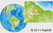 Physical Location Map of the area around 5° 25' 24" N, 59° 25' 29" W