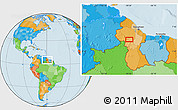 Political Location Map of the area around 5° 25' 24" N, 59° 25' 29" W