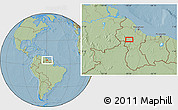 Savanna Style Location Map of the area around 5° 25' 24" N, 59° 25' 29" W, hill shading