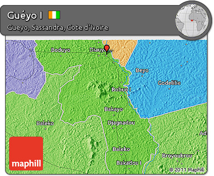 Political 3D Map of Guéyo I