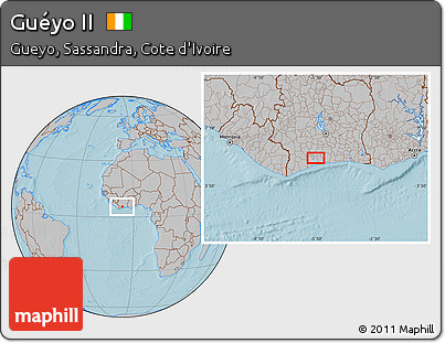 Gray Location Map of Guéyo II, hill shading