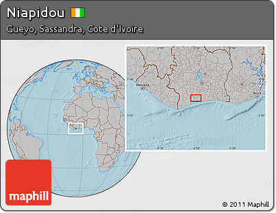Gray Location Map of Niapidou, hill shading