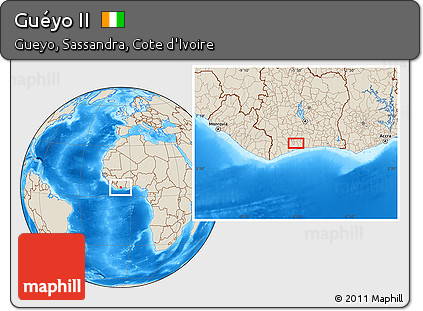 Shaded Relief Location Map of Guéyo II