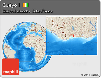 Shaded Relief Location Map of Guéyo I