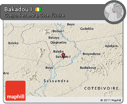 Shaded Relief Panoramic Map of Bakadou I
