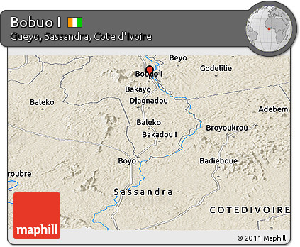 Shaded Relief Panoramic Map of Bobuo I