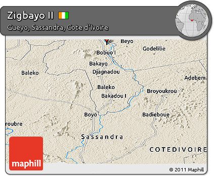 Shaded Relief Panoramic Map of Zigbayo II