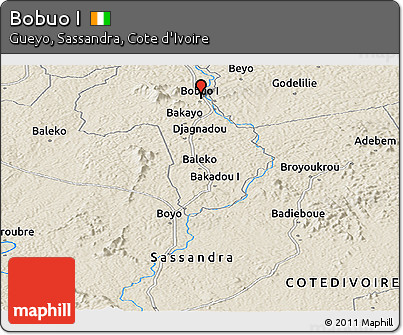 Shaded Relief Panoramic Map of Bobuo I