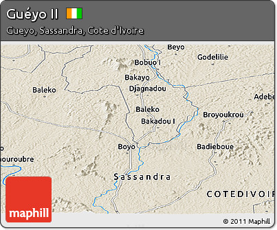 Shaded Relief Panoramic Map of Guéyo II