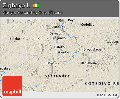 Shaded Relief Panoramic Map of Zigbayo II