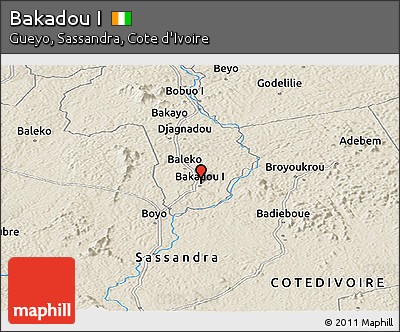 Shaded Relief Panoramic Map of Bakadou I
