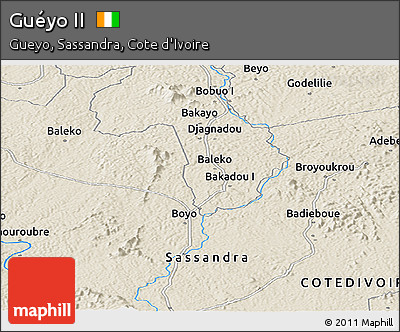 Shaded Relief Panoramic Map of Guéyo II