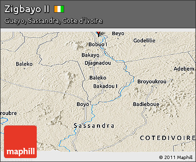 Shaded Relief Panoramic Map of Zigbayo II