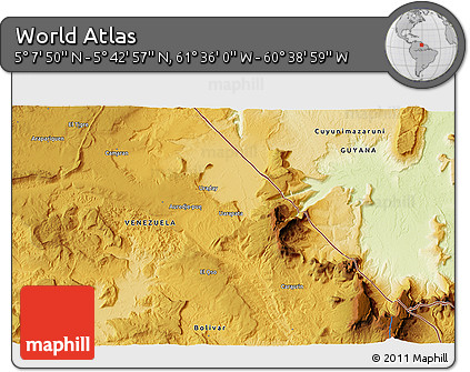 Physical 3D Map of the Area around 5° 25' 24" N, 61° 7' 30" W